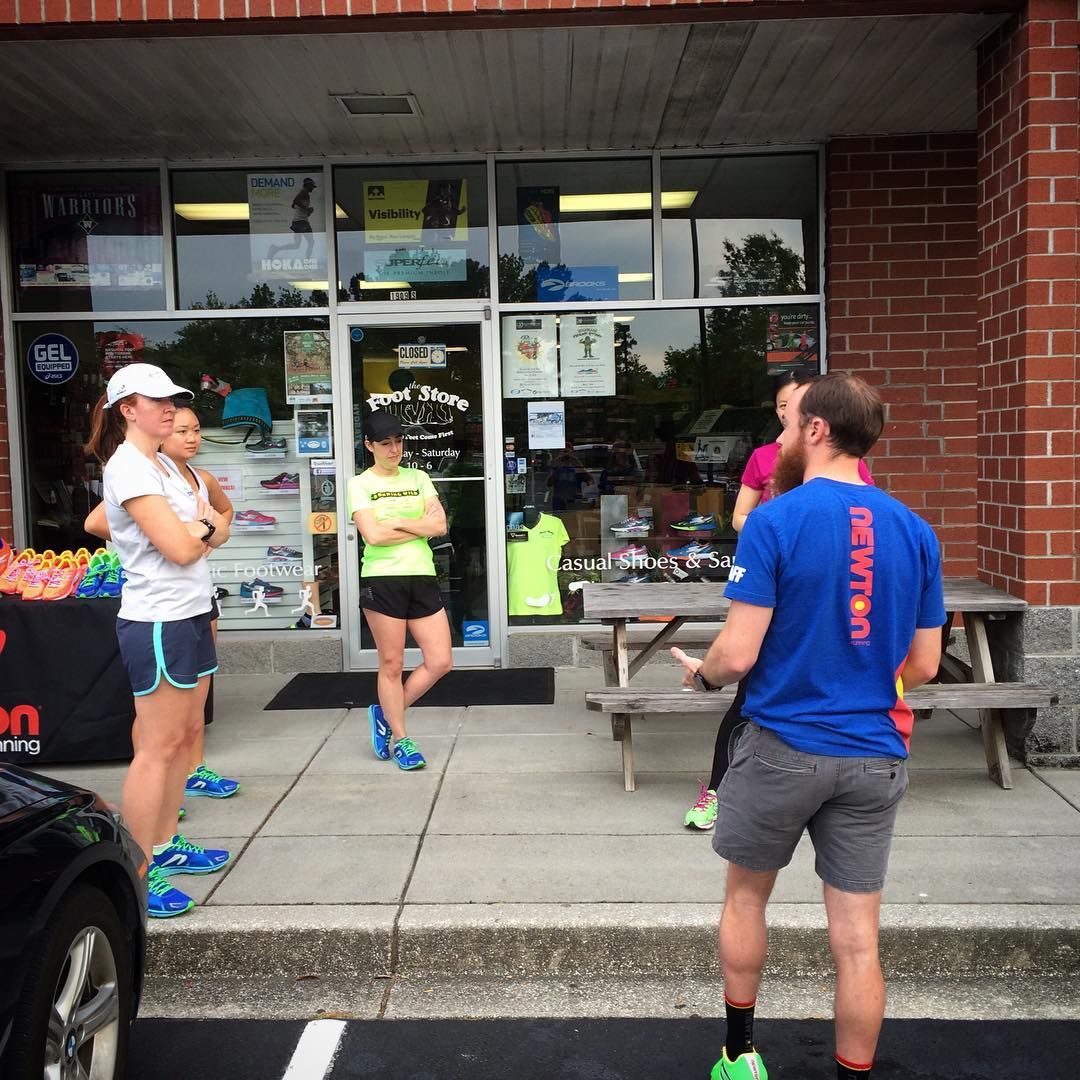 Runners gathered for a group run outside The Foot Store