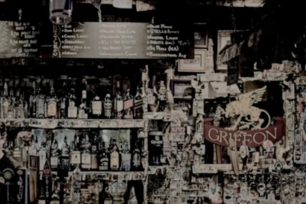 The dollar-bill-covered walls and ceiling inside The Griffon