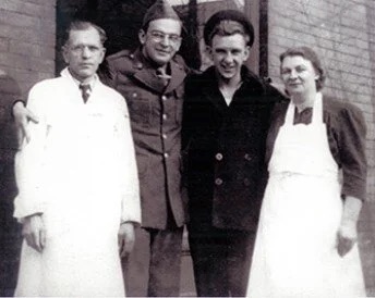 Walter and Mary Dombrowski outside their New Jersey butcher shop